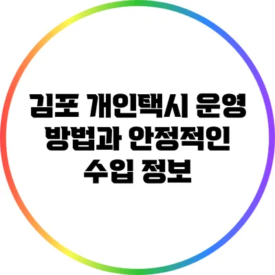 김포 개인택시 운영 방법과 안정적인 수입 정보