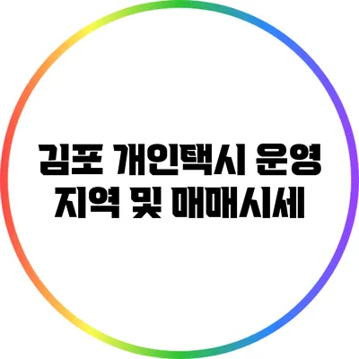 김포 개인택시 운영 지역 및 매매시세