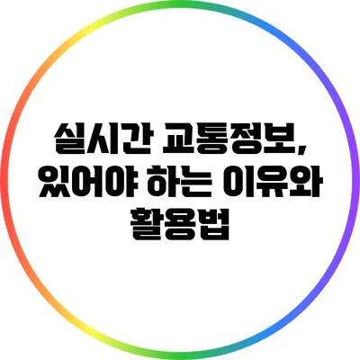 실시간 교통정보, 있어야 하는 이유와 활용법