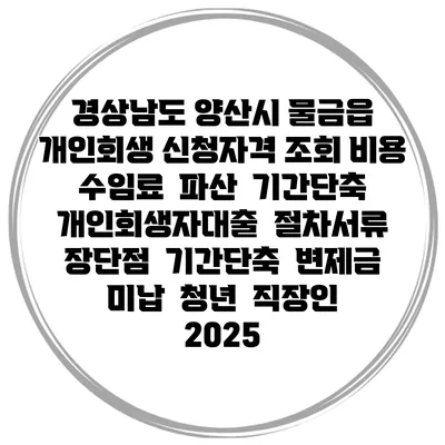 경상남도 양산시 물금읍 개인회생 신청자격 조회 비용 수임료 | 파산 | 기간단축 | 개인회생자대출 | 절차서류 | 장단점 | 기간단축 | 변제금 미납 | 청년 | 직장인 2025
