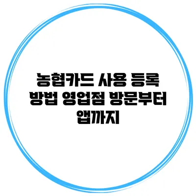 농협카드 사용 등록 방법 영업점 방문부터 앱까지
