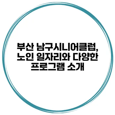 부산 남구시니어클럽, 노인 일자리와 다양한 프로그램 소개