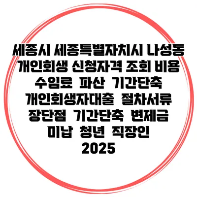 세종시 세종특별자치시 나성동 개인회생 신청자격 조회 비용 수임료 | 파산 | 기간단축 | 개인회생자대출 | 절차서류 | 장단점 | 기간단축 | 변제금 미납 | 청년 | 직장인 2025