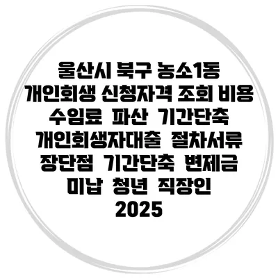 울산시 북구 농소1동 개인회생 신청자격 조회 비용 수임료 | 파산 | 기간단축 | 개인회생자대출 | 절차서류 | 장단점 | 기간단축 | 변제금 미납 | 청년 | 직장인 2025