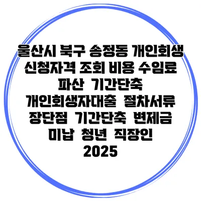 울산시 북구 송정동 개인회생 신청자격 조회 비용 수임료 | 파산 | 기간단축 | 개인회생자대출 | 절차서류 | 장단점 | 기간단축 | 변제금 미납 | 청년 | 직장인 2025